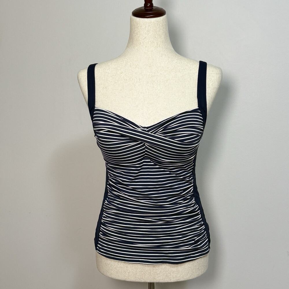 Bond-Eye Australia Women's Blue White Pin Striped Tankini Top. Size 8 USA